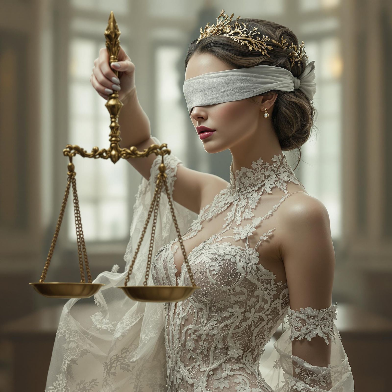 Elegant Goddess of Justice in Photorealistic Digital Portrai...