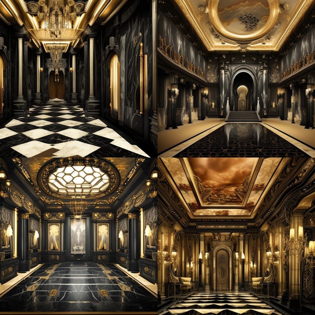 Epic Black Marble Mansion Interior in Dramatic Cinematic Sty...