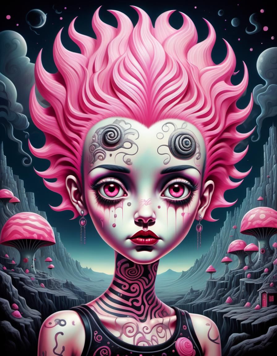 Breathtaking Surrealist Art with Pink Mohawk Betty Boop
