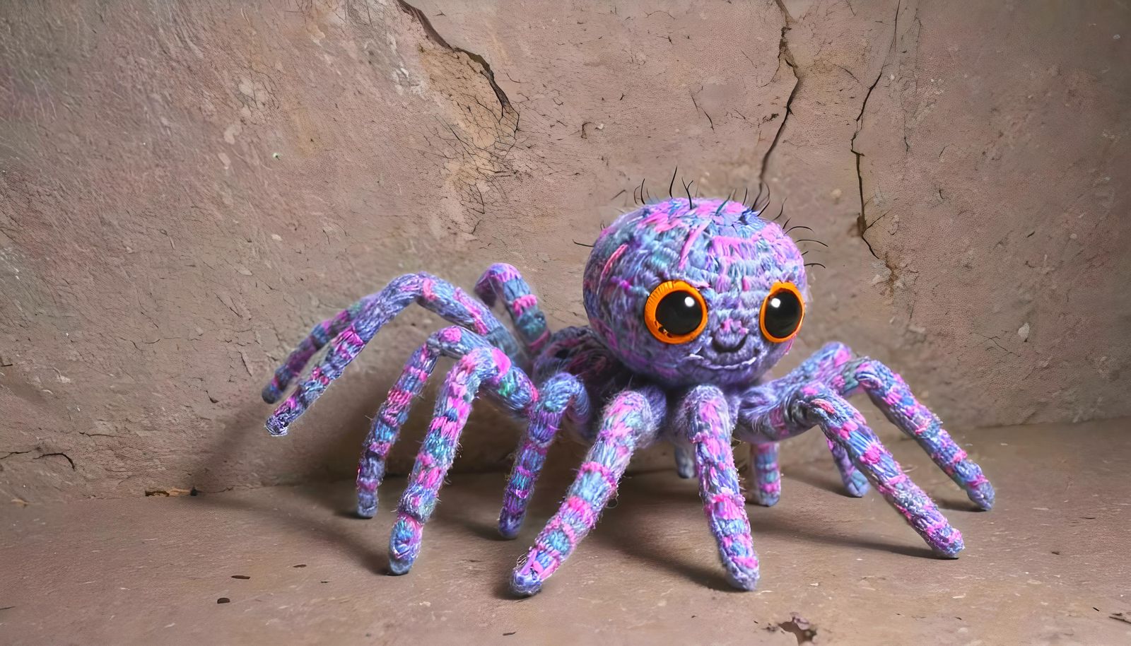 Vibrant, Patterned Tarantula Doll in Gloomy Corner