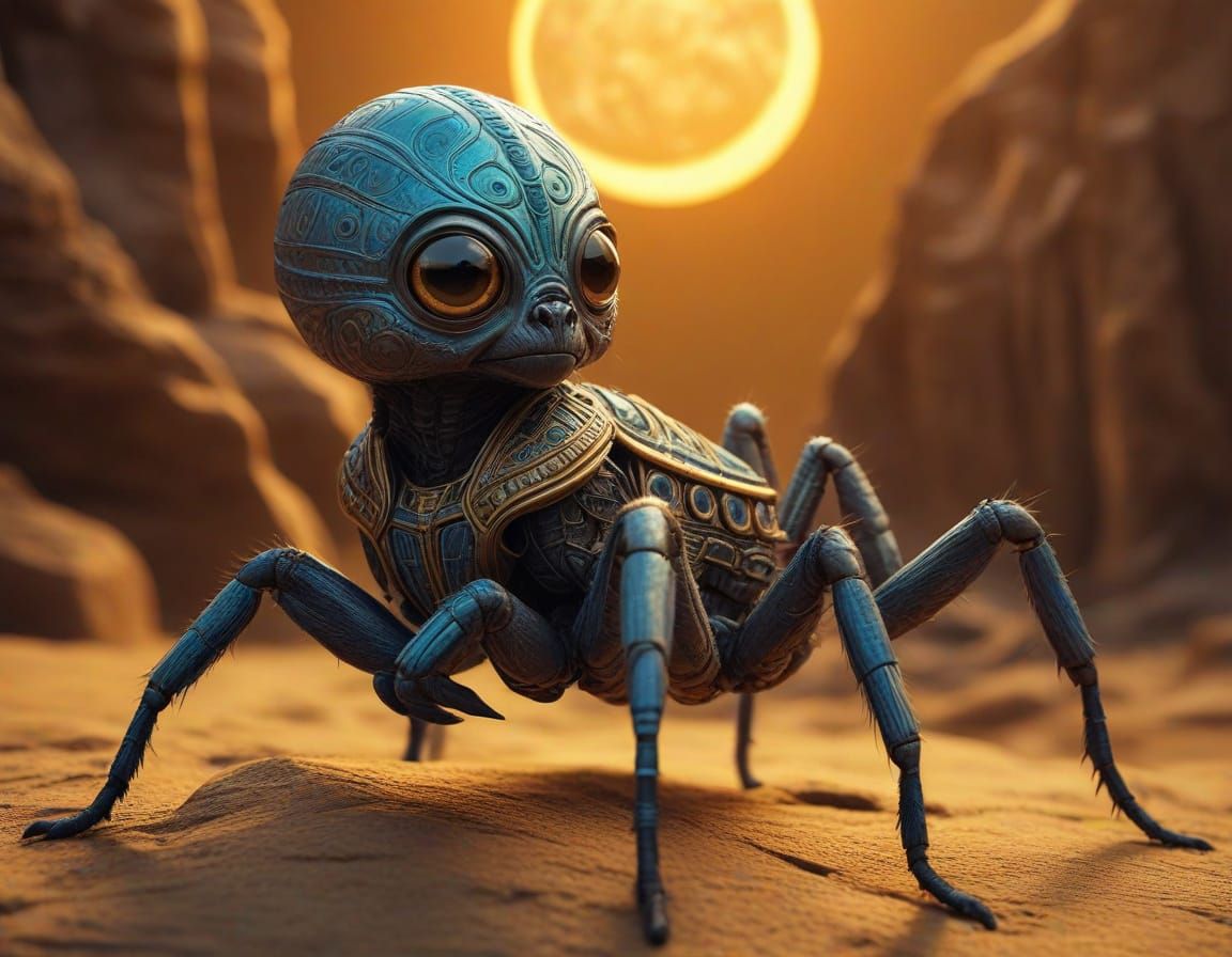 Fantastical Sphinx Spider in Mystical Hieroglyphic Realm