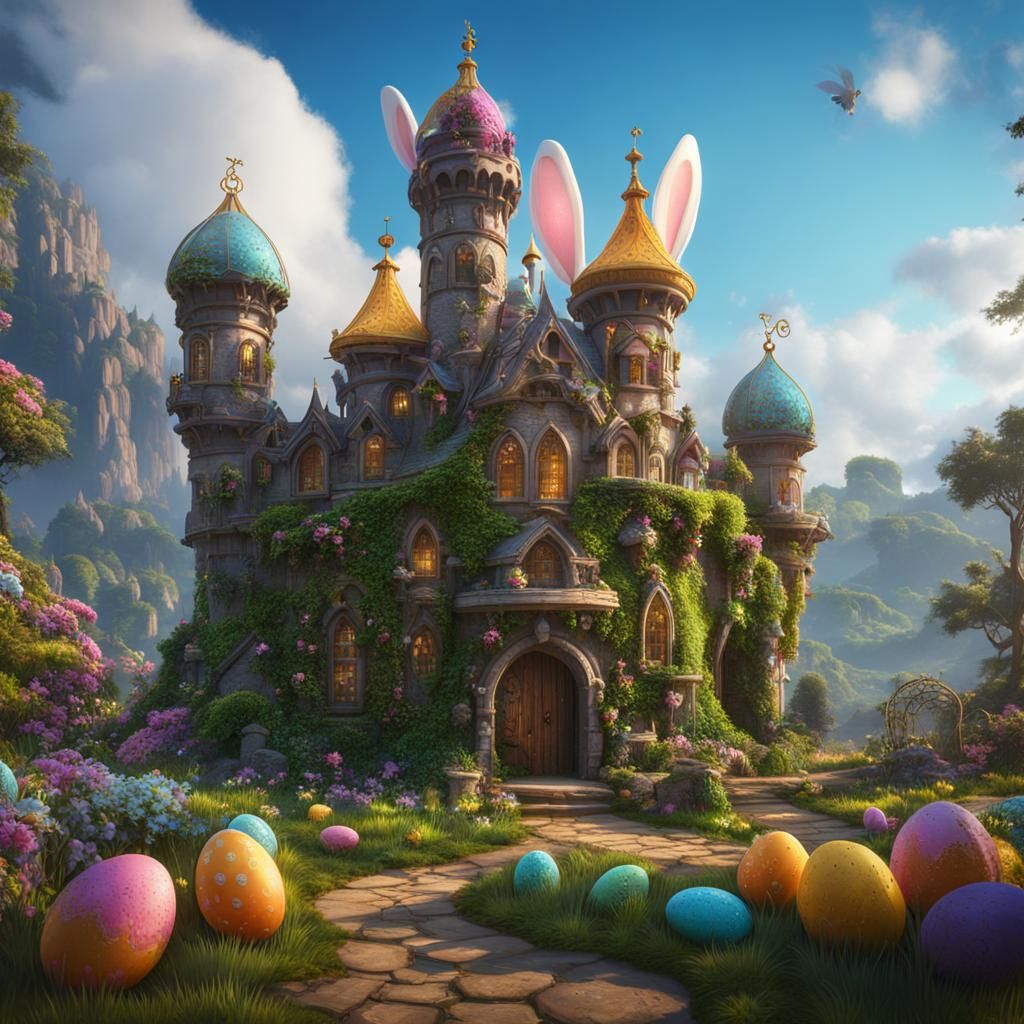Fairy Tale Kingdom with Easter Bunny in Splendid Cage