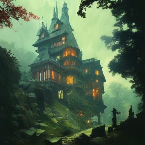Haunted Mansion Castle Amidst Dark Woods