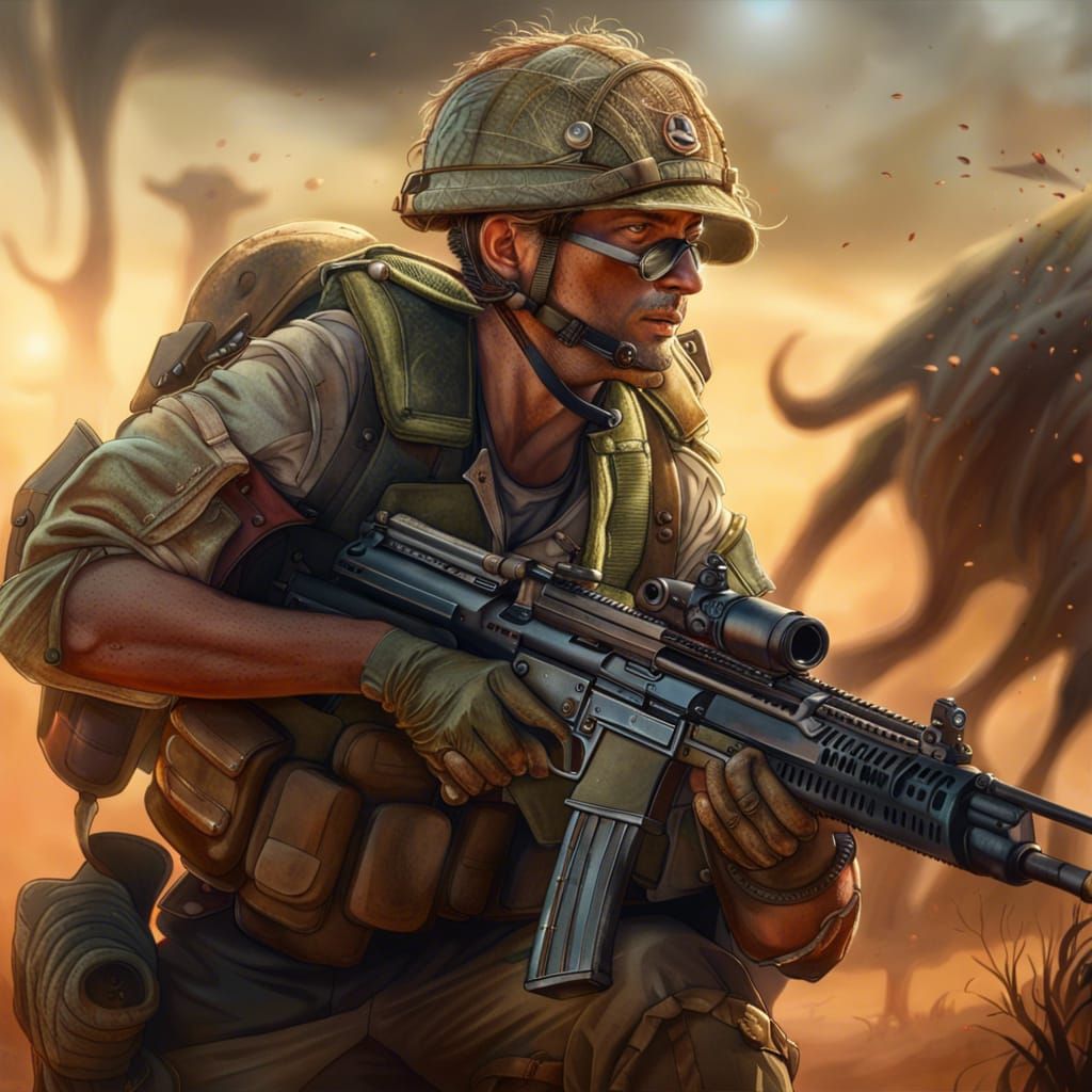 Fantasy Portrait of the Australian Army Engaging Emus in Epi...