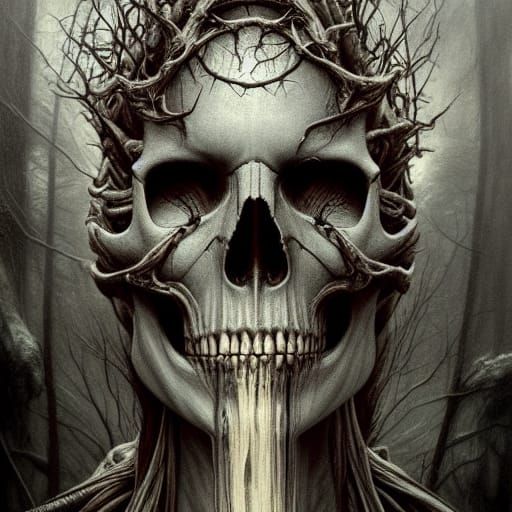 Hyper-Realistic Tree Skull Fantasy Art