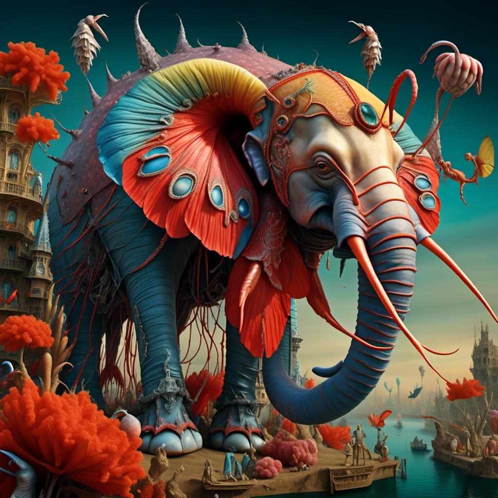 Elephant-Shrimp Hybrid in Cryptid Taxidermy Style