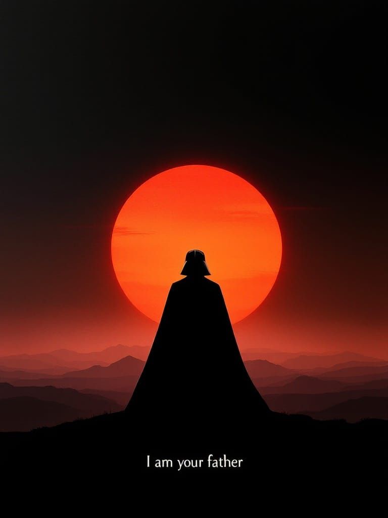 Ominous Darth Vader Silhouette in Sunset Gradient