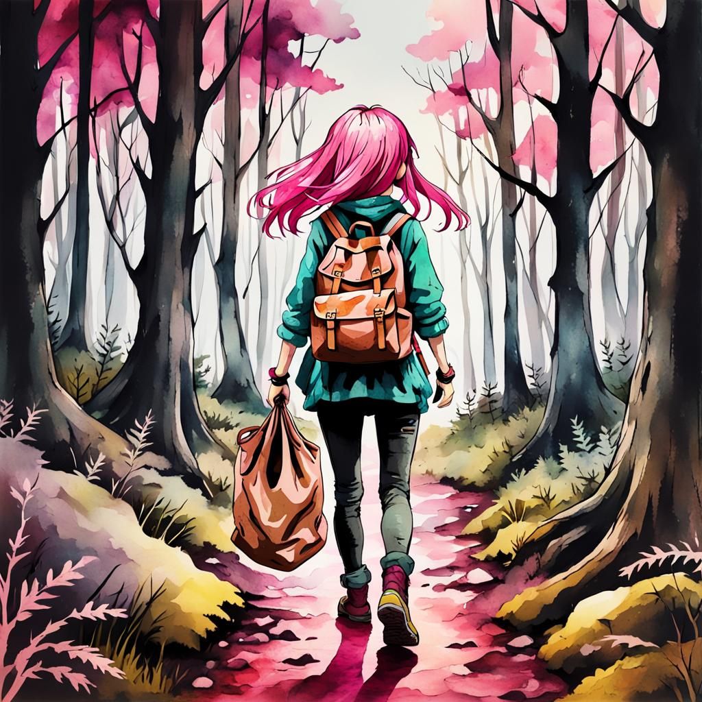 Mystical Pink Haired Adventurer Explores Dark Woodlands in A...