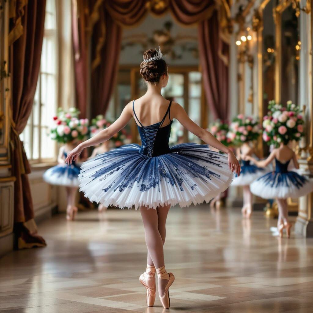 Elegant Ballerina in Impressionist Ballet Hall
