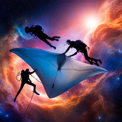 Scuba Divers Encounter Galaxy Manta Ray