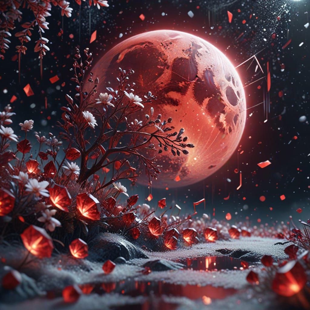 Magical Red Crystal Notes Under the Moon