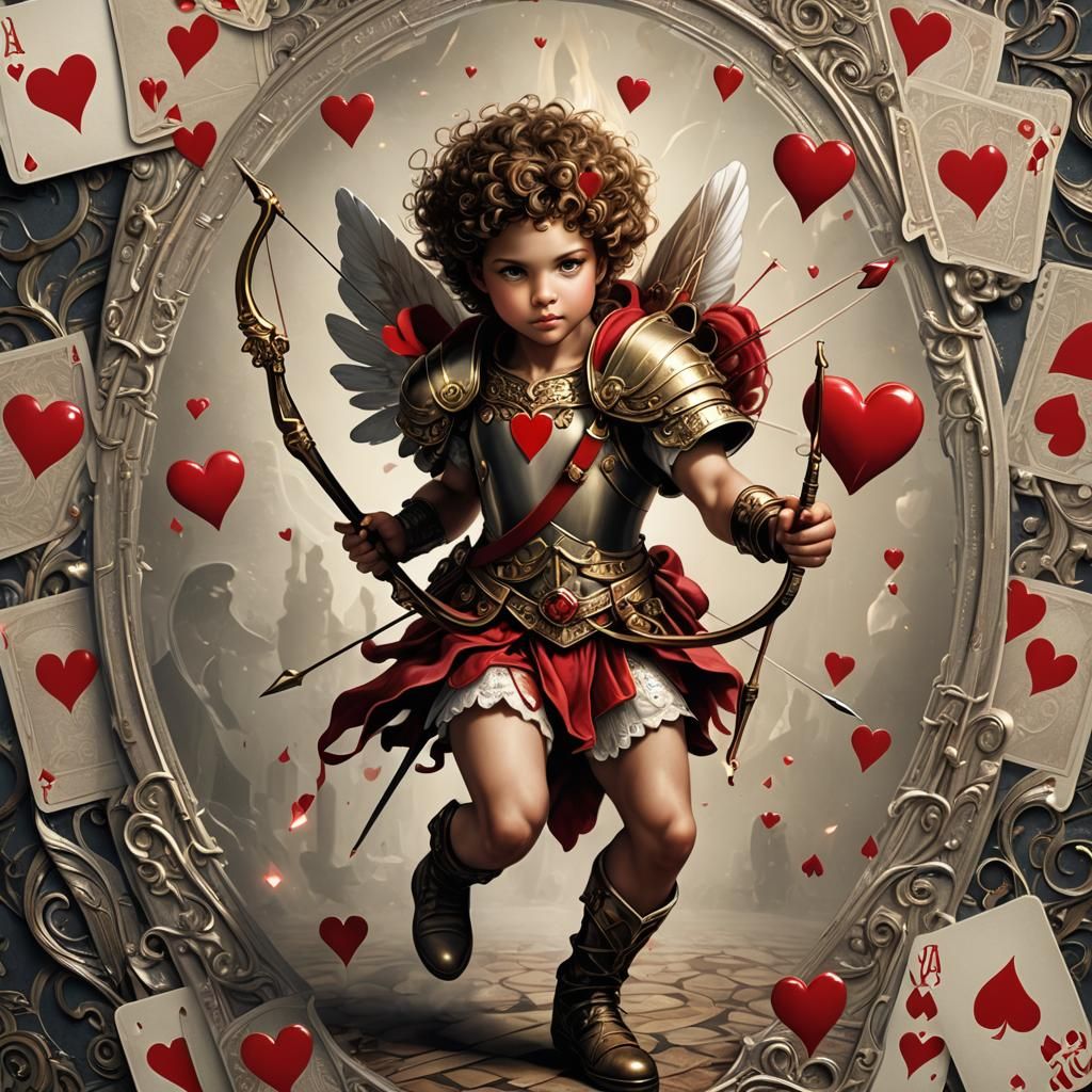 Surreal Portrait of Cupid Emerging from Playing Card in Vibr...