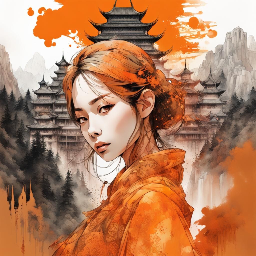 Orangenate in Intricate Ink Splatter Style