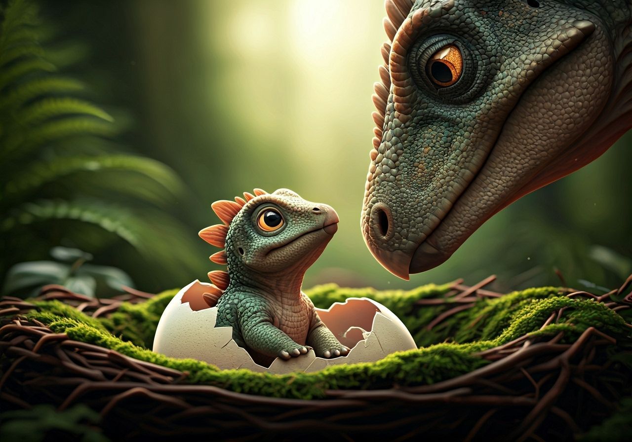 Cute Baby Stegosaurus Hatching: Pixar-Style 3D Render
