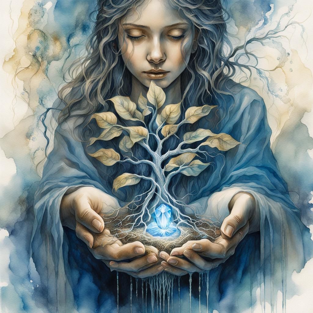 Whimsical Fantasy Concept Art with Glowing Seedling