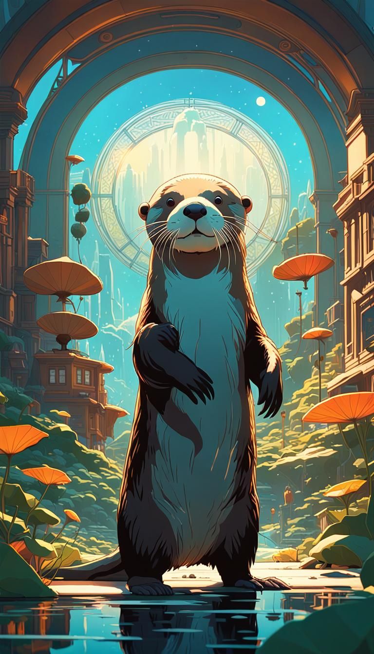Whimsical Otter Wonderland in Vibrant Cartoon Style
