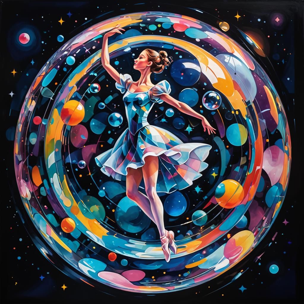 Ballerina in Cosmic Soap Bubble Cubist Masterpiece
