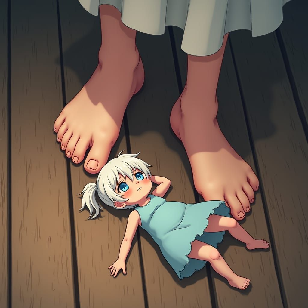 Tiny Girl Found on Giant's Foot, Realistic Anime Style