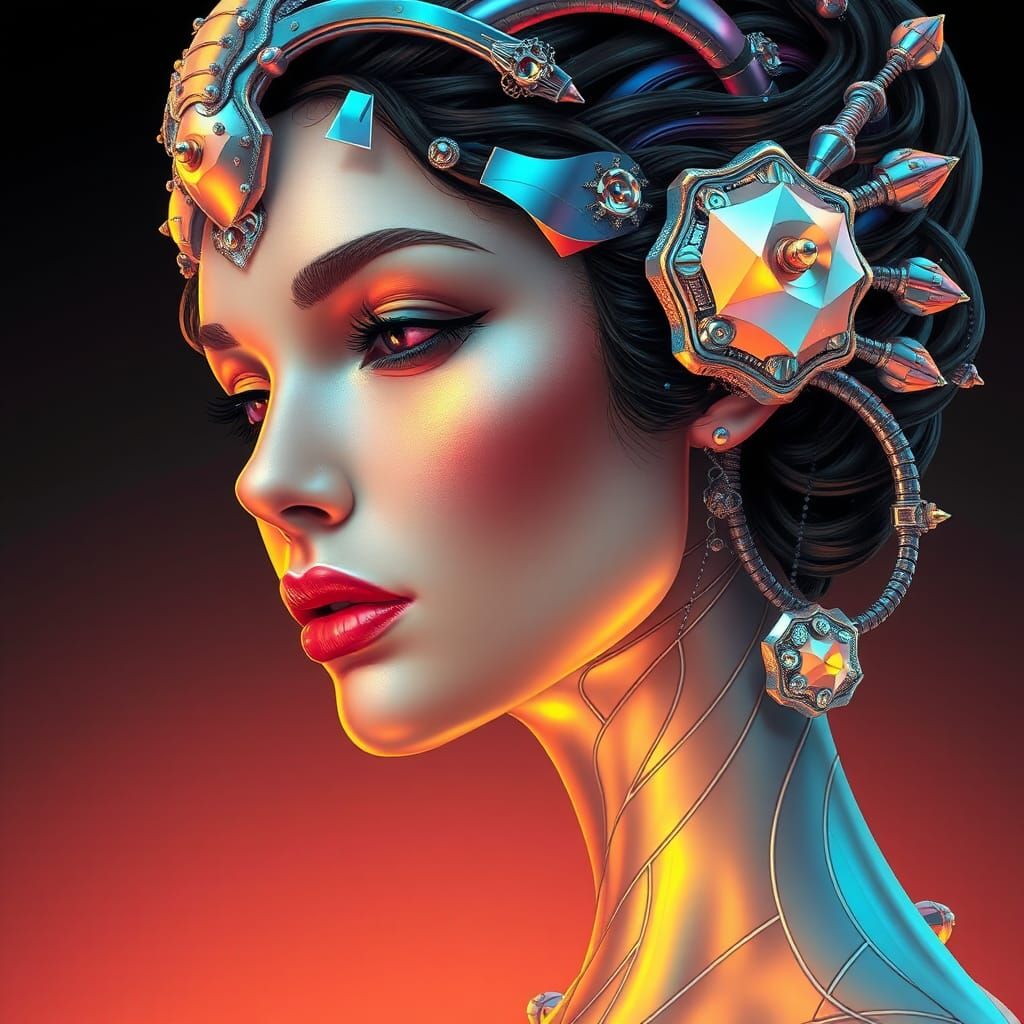 Geometric Woman: A Cyberpunk Art Nouveau Portrait
