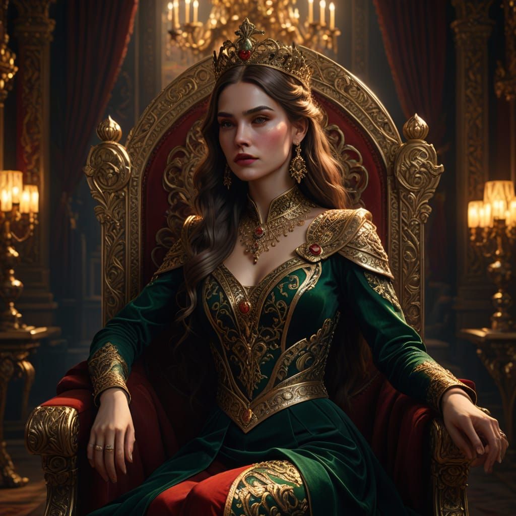 Regal Woman in Opulent Throne Room