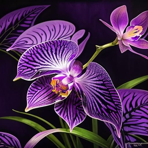 Vibrant, Hyperrealistic Purple Botanical in Art Nouveau Styl...