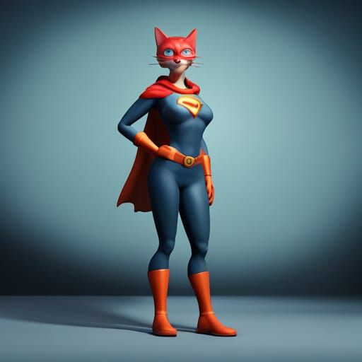 Pixar-Style Female Cat Superhero in Vibrant 3D