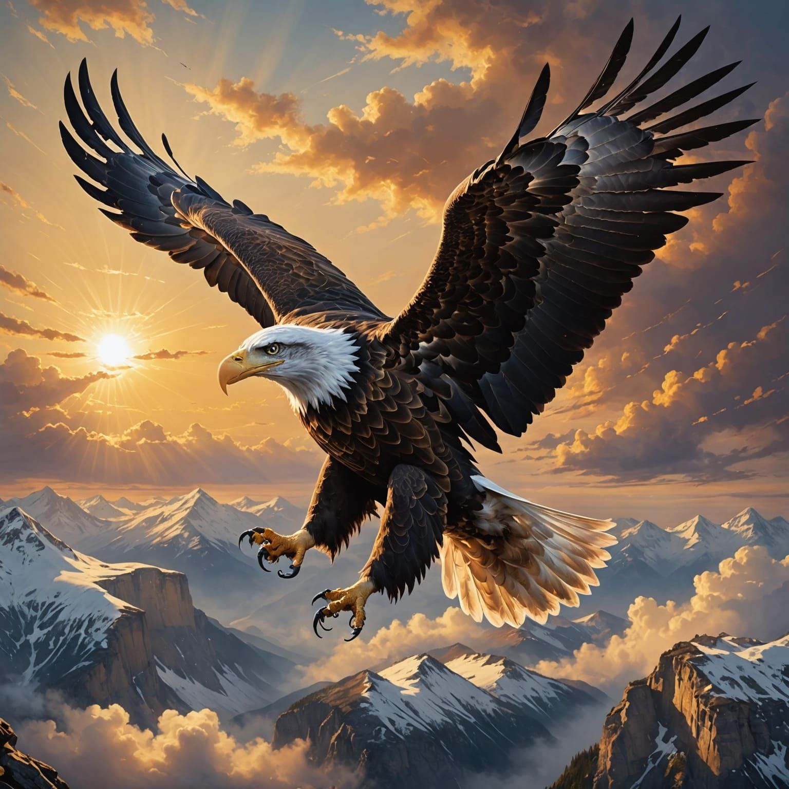 Digital Masterpiece of Bald Eagle in Flight with Liberty and...