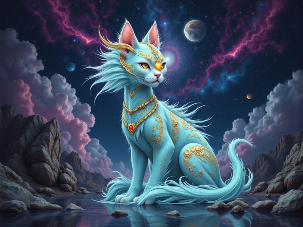 Ghost Cat Shaman in Cosmic Nebula