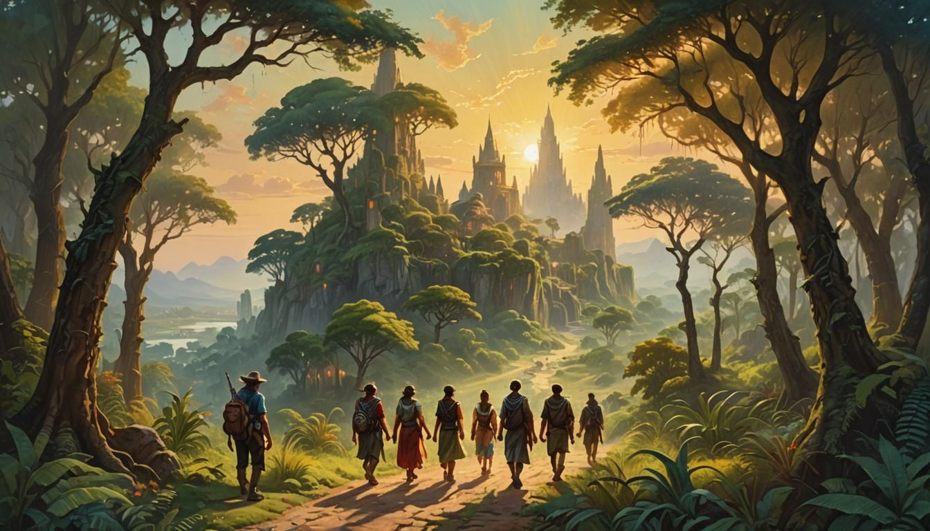 Mystical Cityscape Unfolds at Golden Hour in Whimsical Fanta...