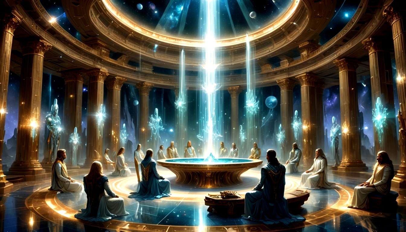 Galactic Beings Gather in Celestial Chamber