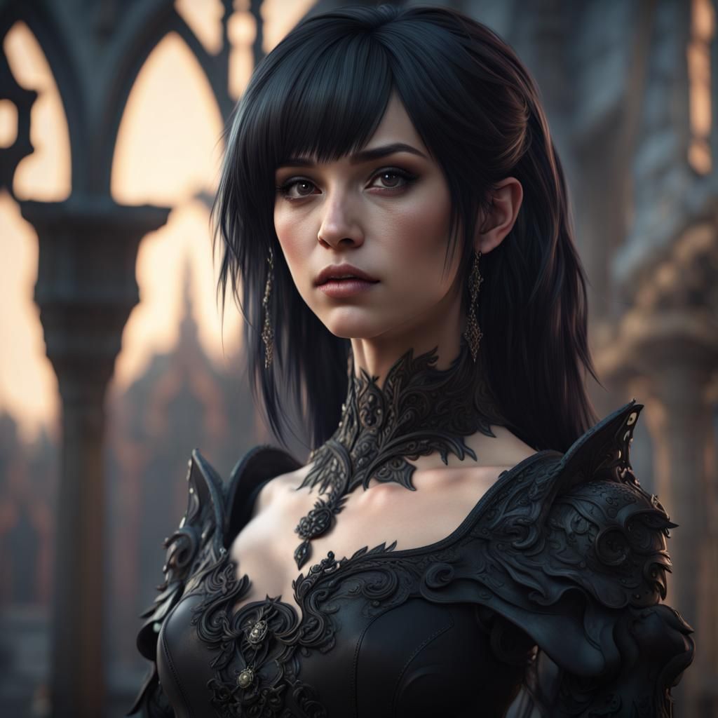 Gothic Teenage Woman in Deep Fantasy Landscapes