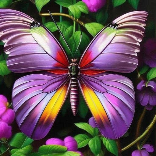 Purple Butterfly in Cyber Industrial Oil Painting