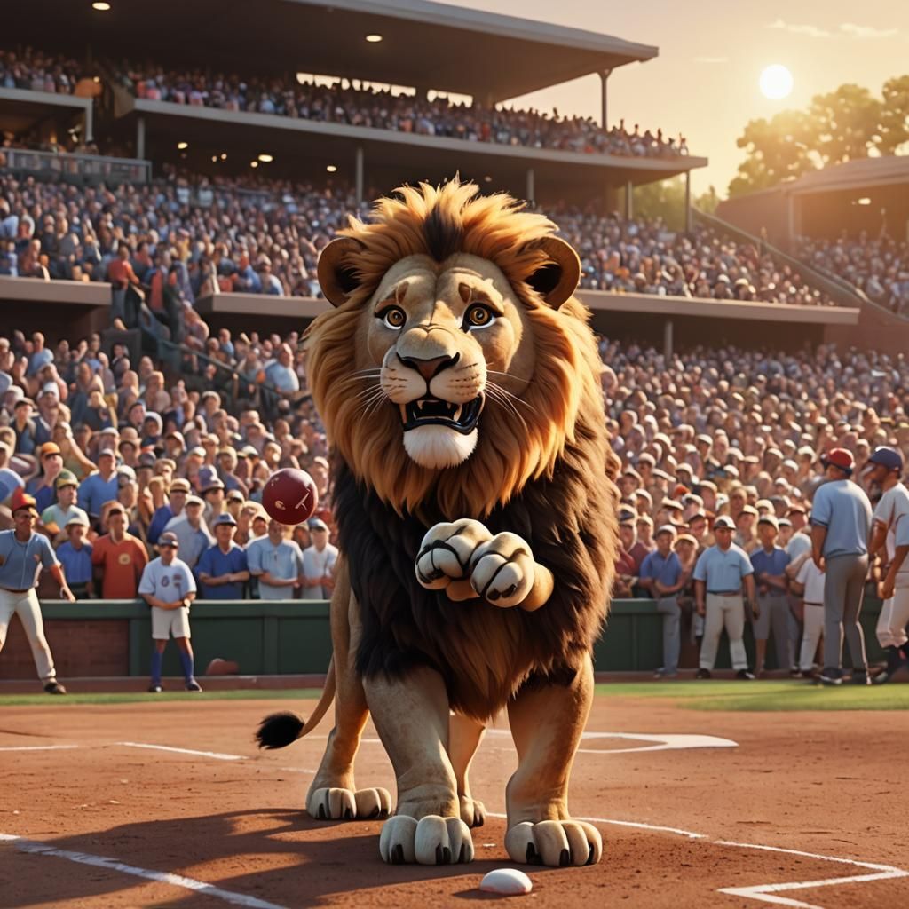Lion Homerun Sunset in Pixar Style