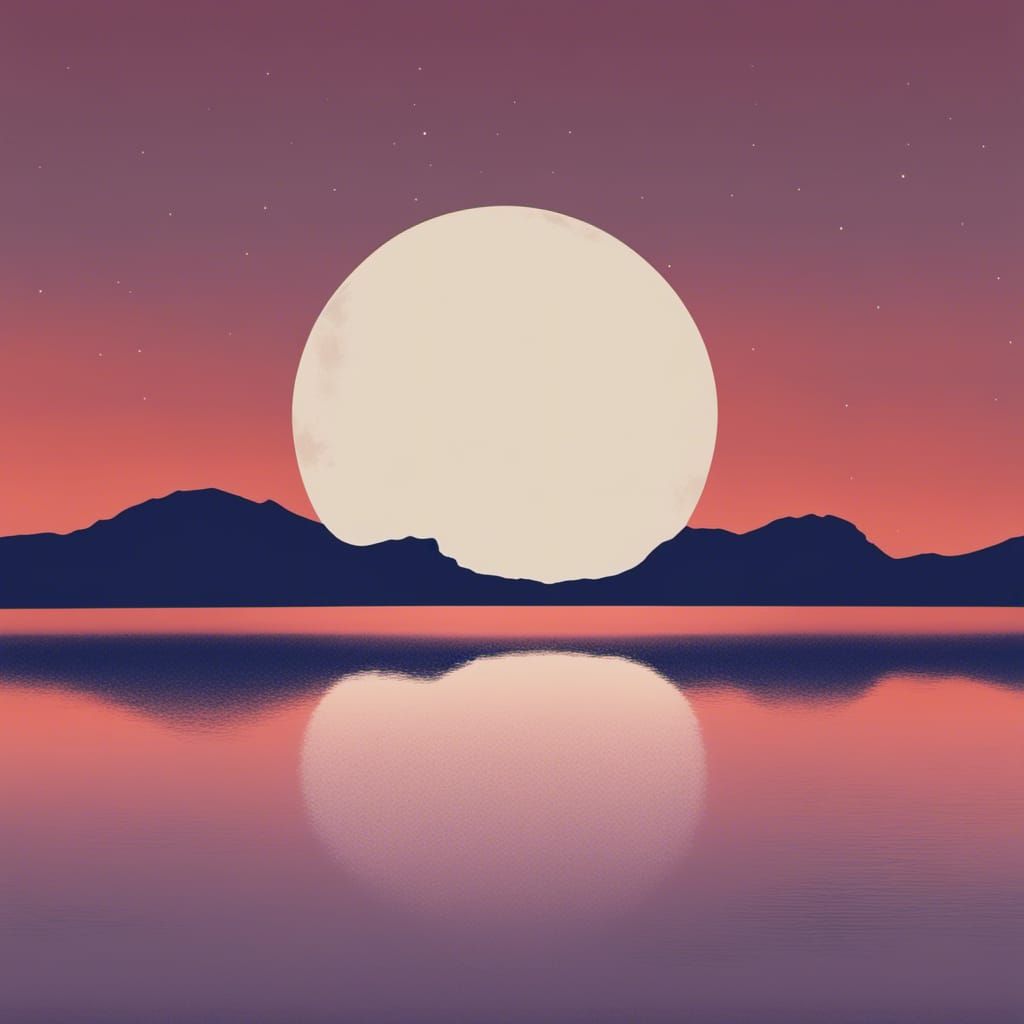 Surrealistic Minimalist Landscape of a Moonlit Lake