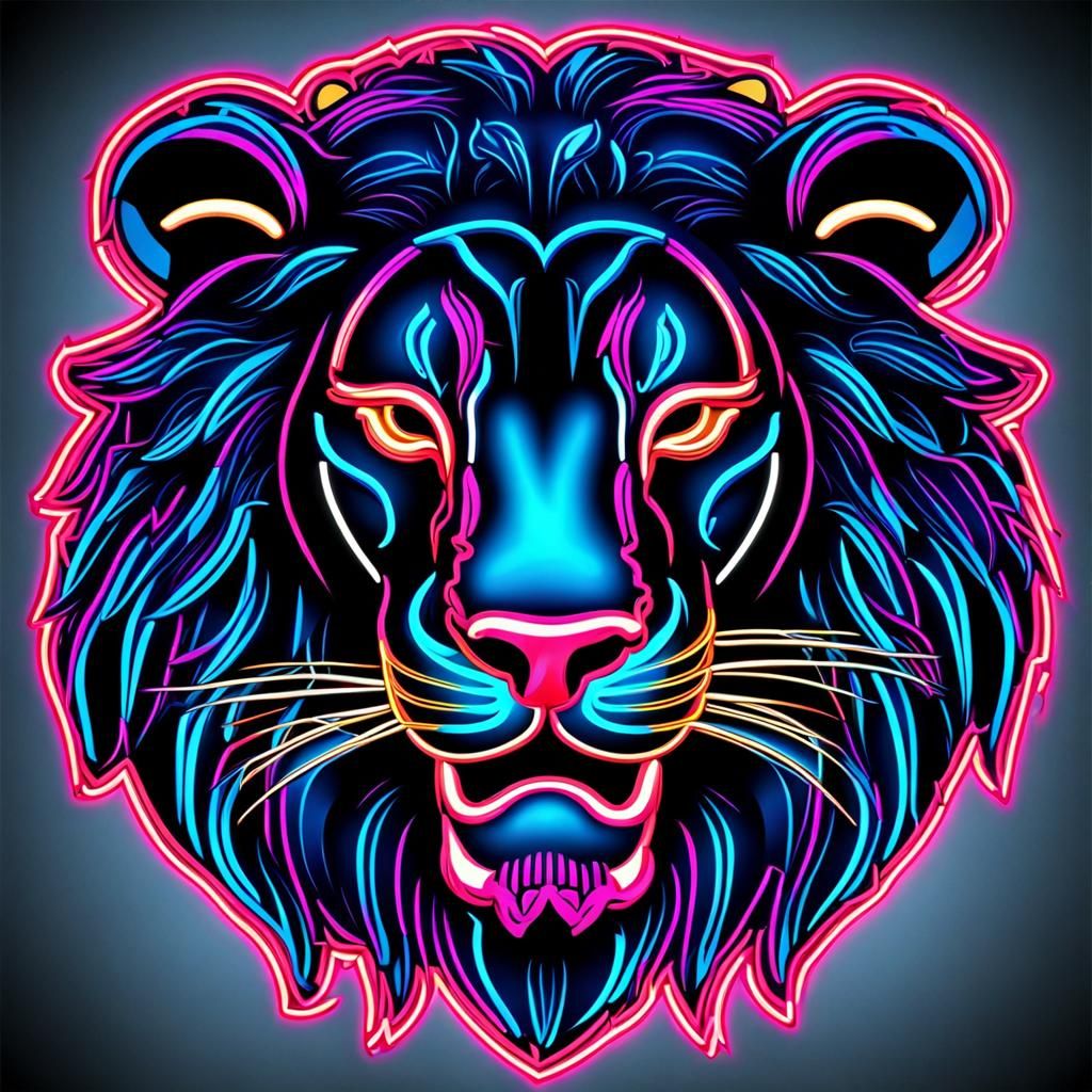 Lion face, outlined neon light