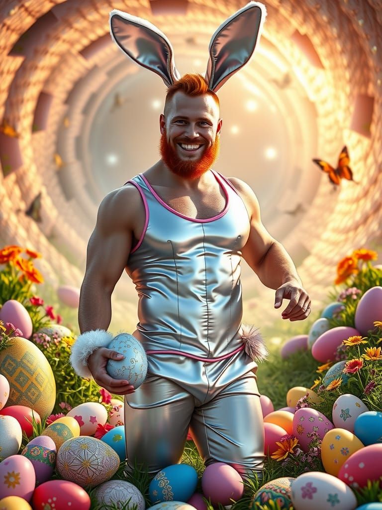 Easter Bunny Hero in Whimsical Easter Egg Wonderland