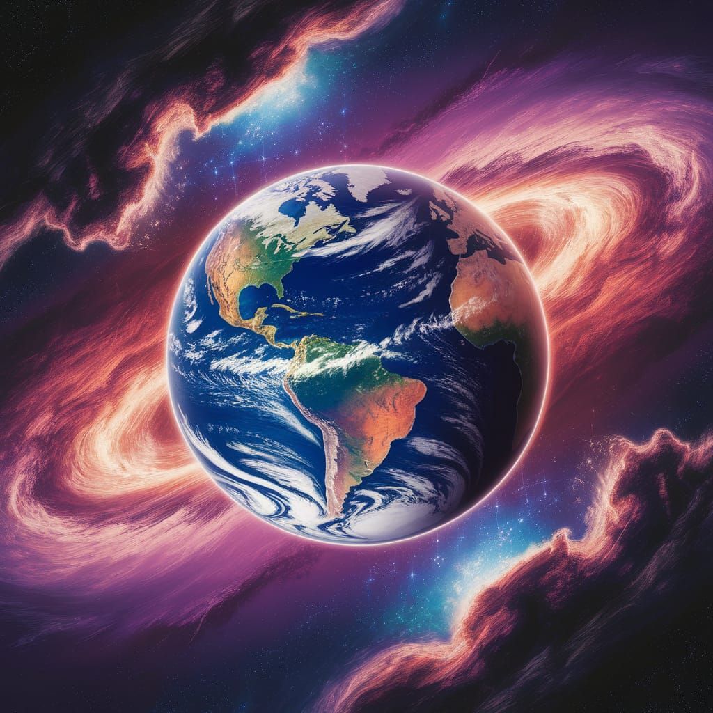 Surreal Earth Suspended in Starry Galaxy