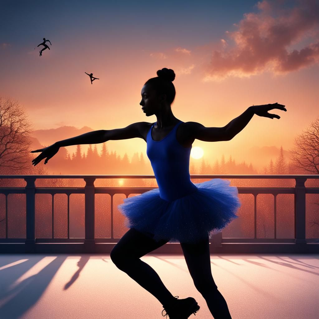Surreal Sunset Figure Skater in Blue Tutu
