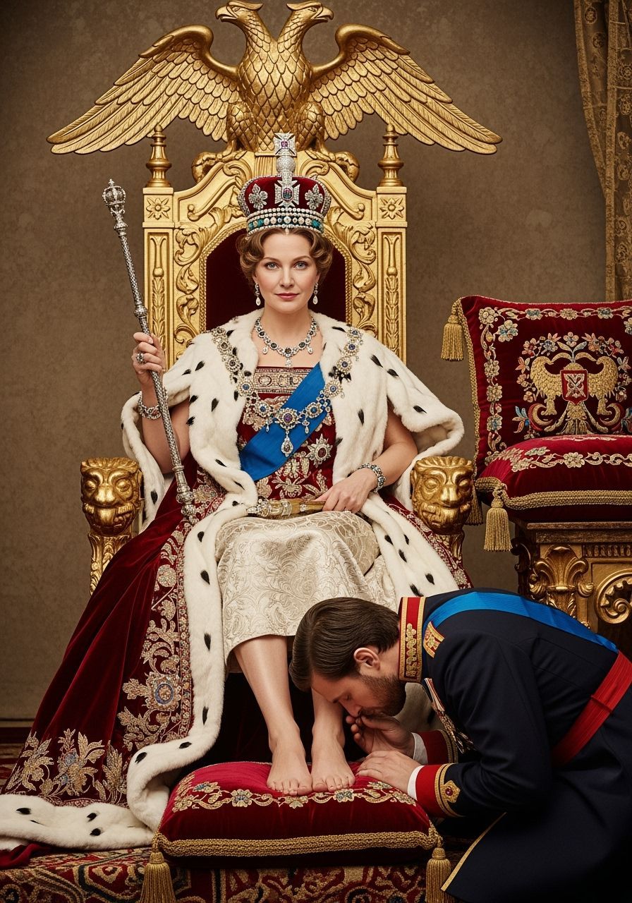 Barefoot Tsarina on Opulent Throne, Professional Photography