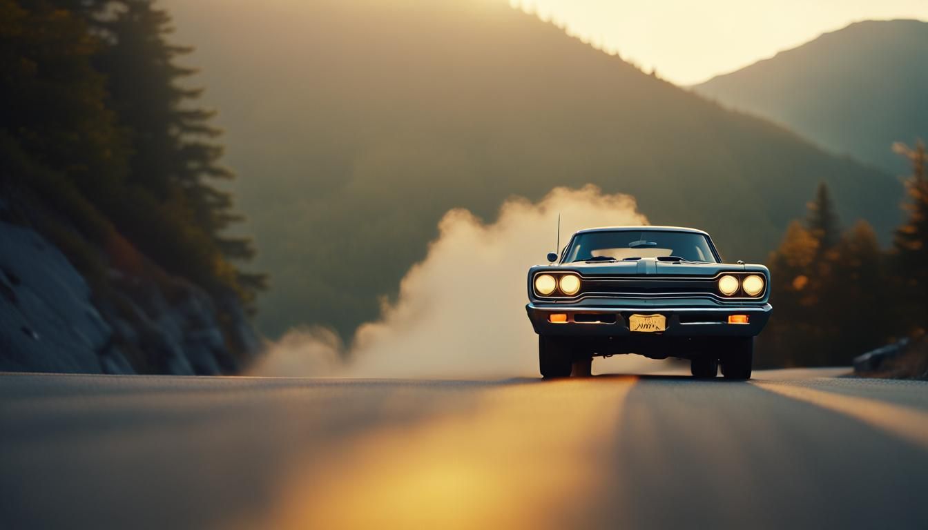 Ethereal Sunset Drift: Off-White '68 Plymouth Road Runner De...