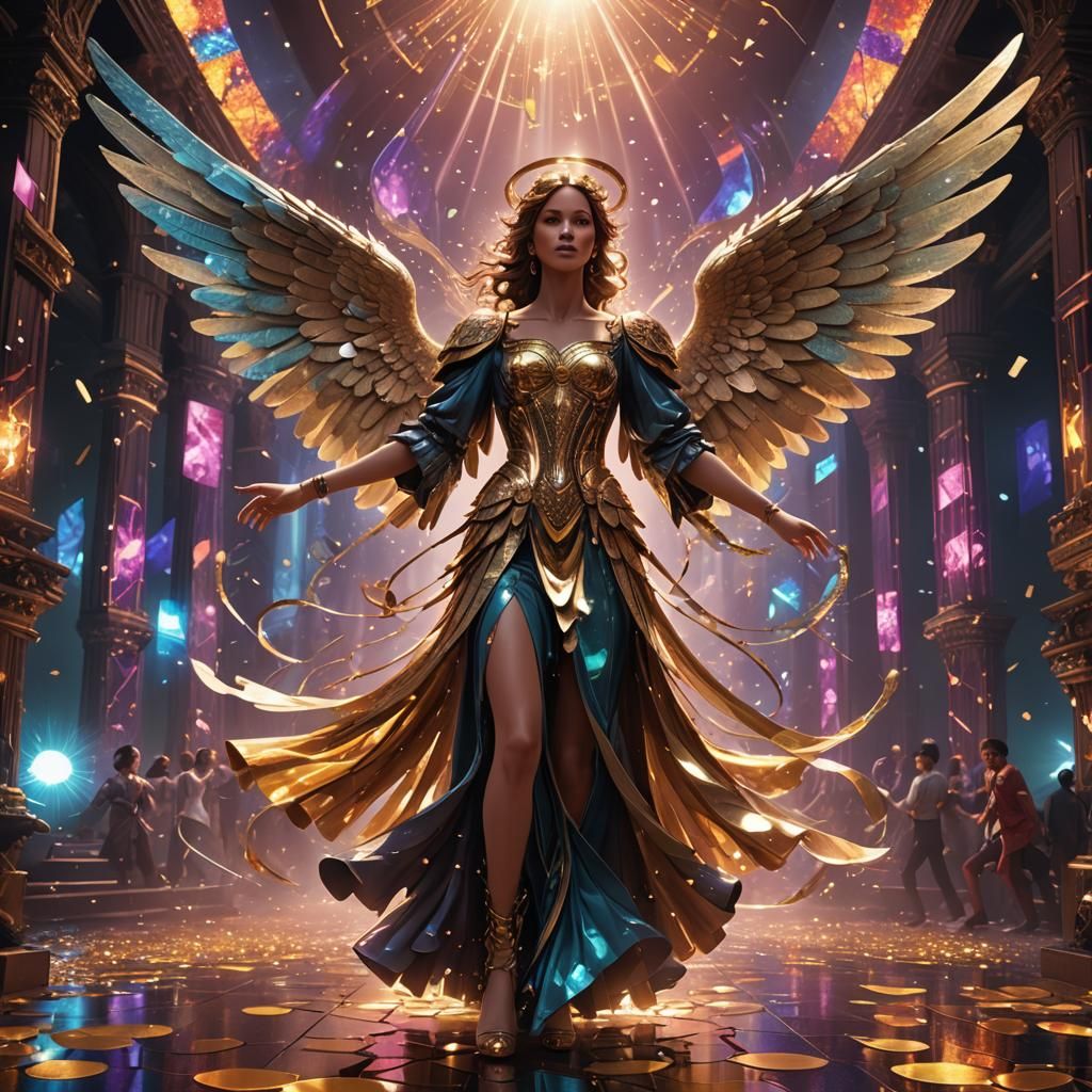 Glittering Angel Dances Under Disco Lights