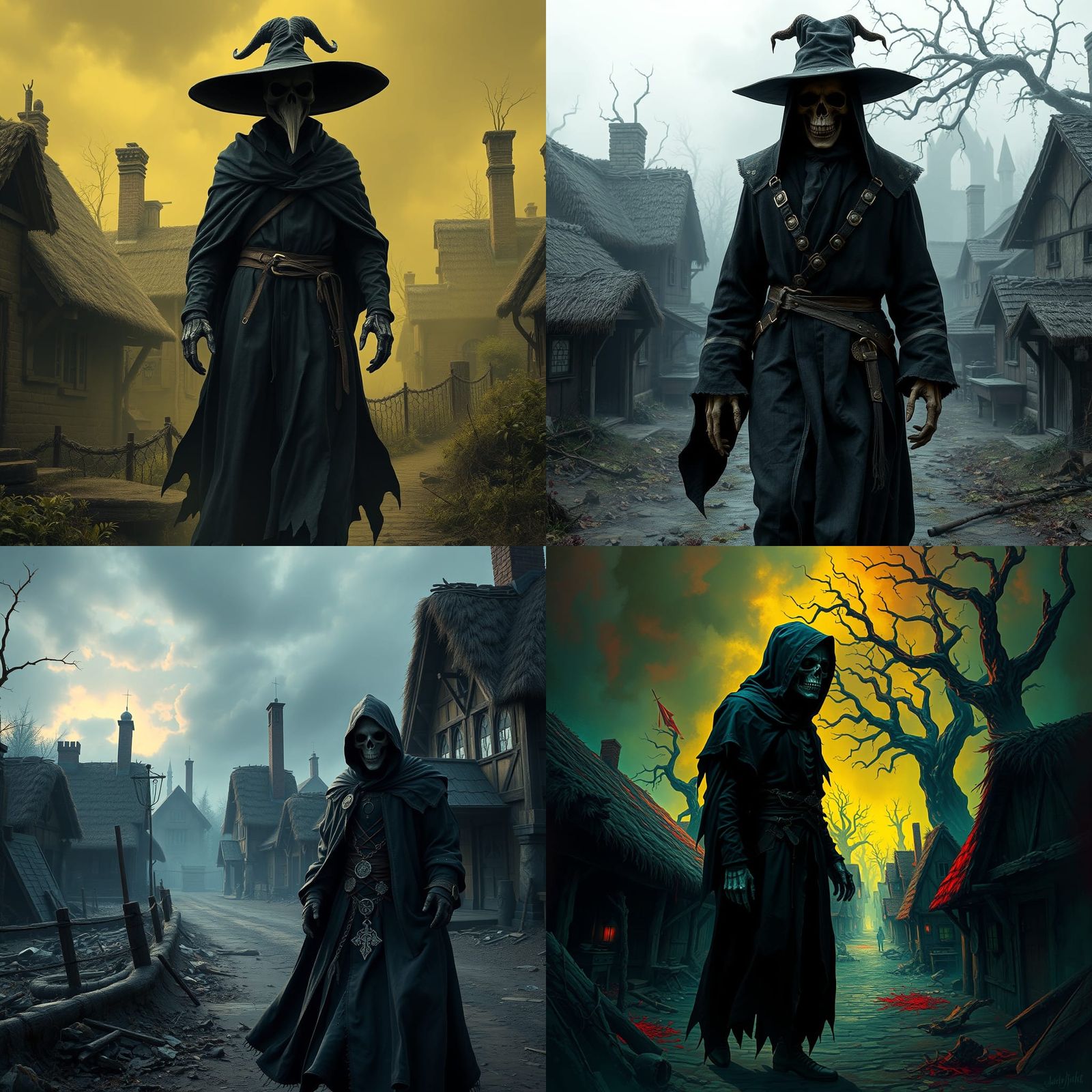 Skeletal Plague Doctor Invades Village Under Black Death