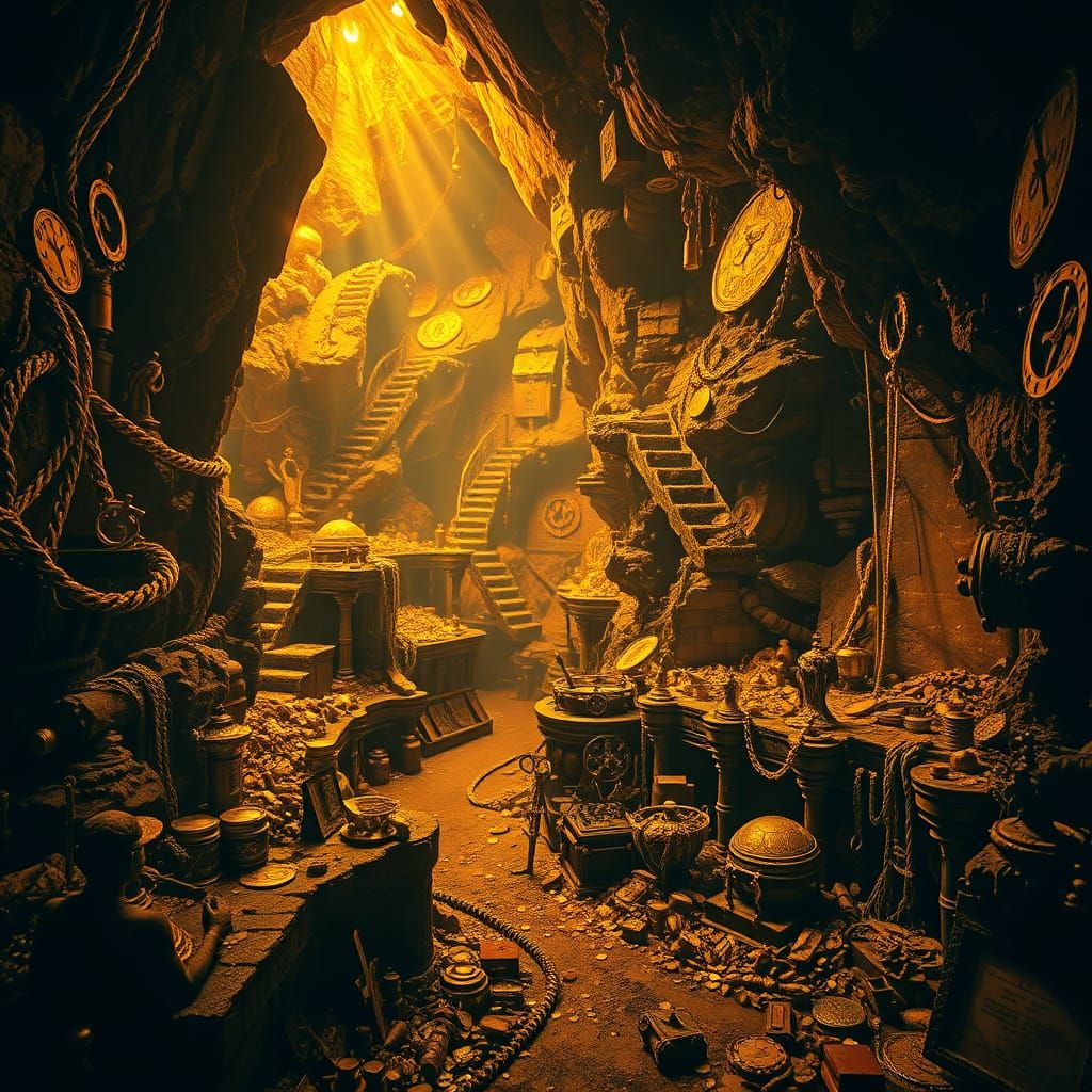 Vast, Labyrinthine Gold Mine in Hyperrealistic HDR