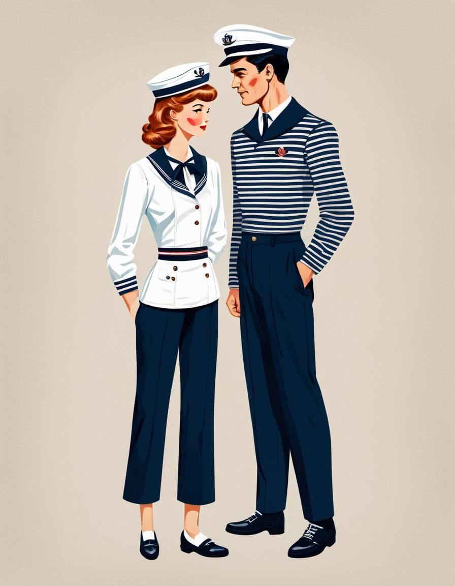 Elegant Retro Sailor Couple in Classic Navy Blue