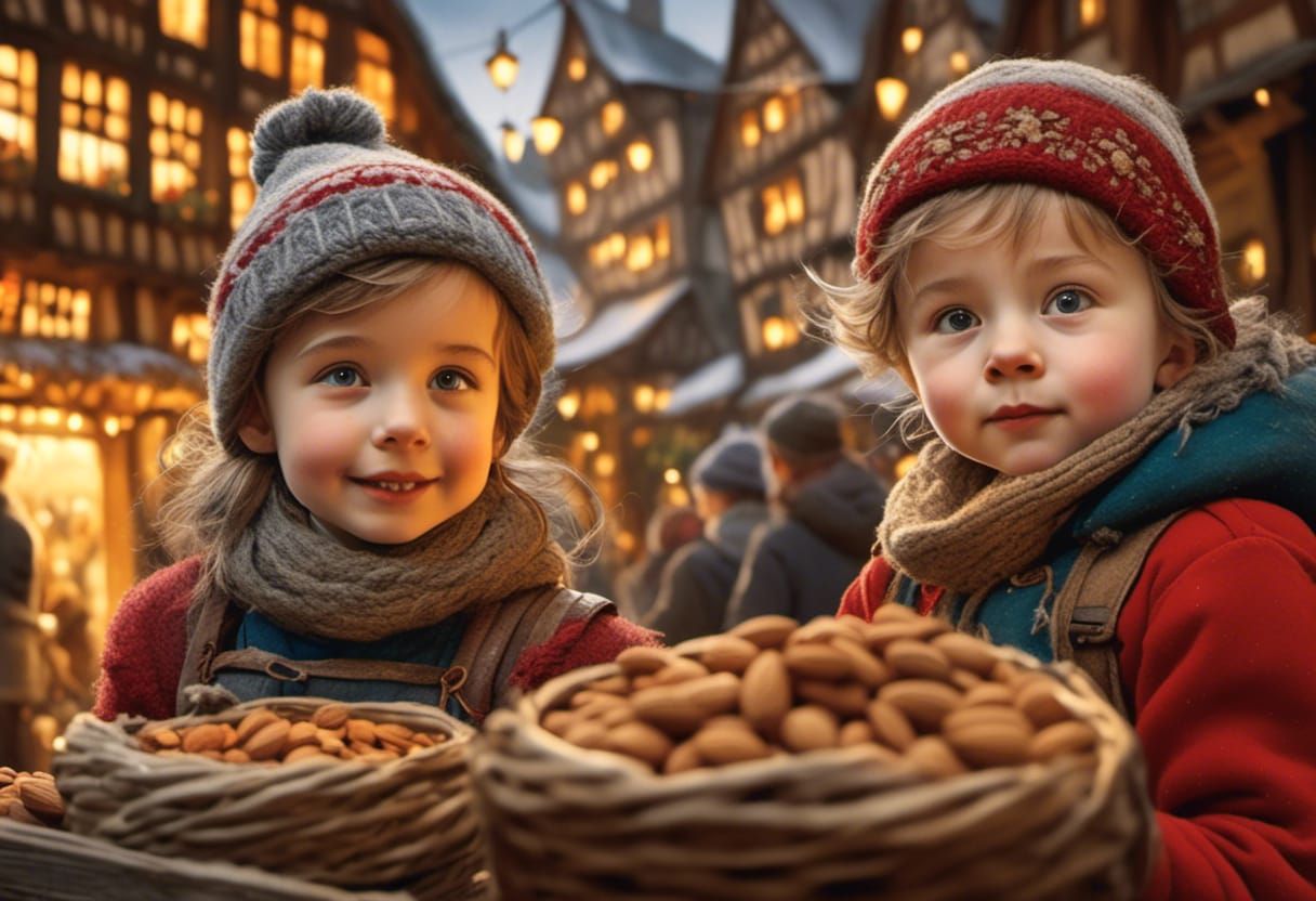 Idyllic Christmas Market Scene in Whimsical Watercolor Style