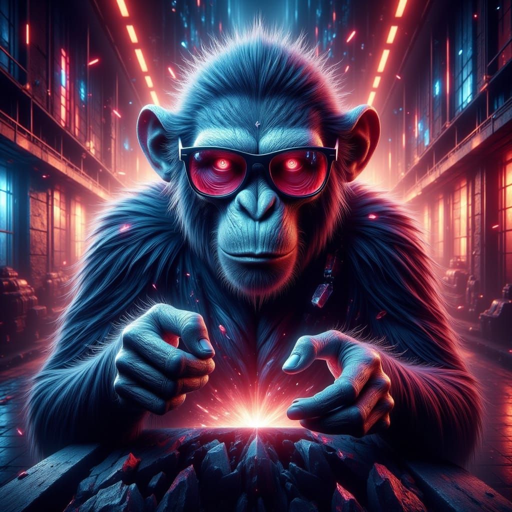 Stylish Monkey Gamer in a Vibrant Digital Art Scene