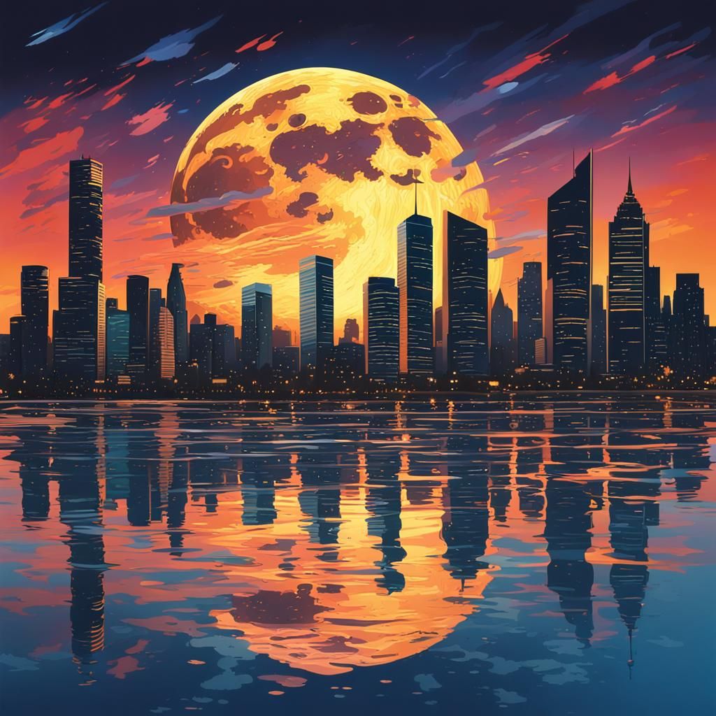 Surreal Cityscape Unfolds at Sunset