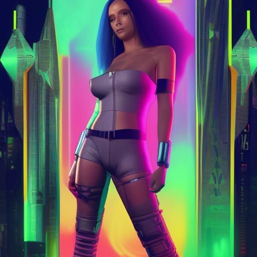 Cyberpunk Space Girl with Neon Fractal Design