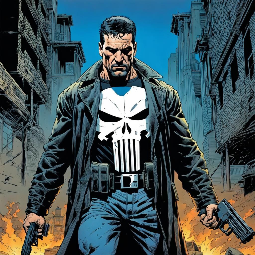 The Punisher in Dark Comic Ink Drawing Style