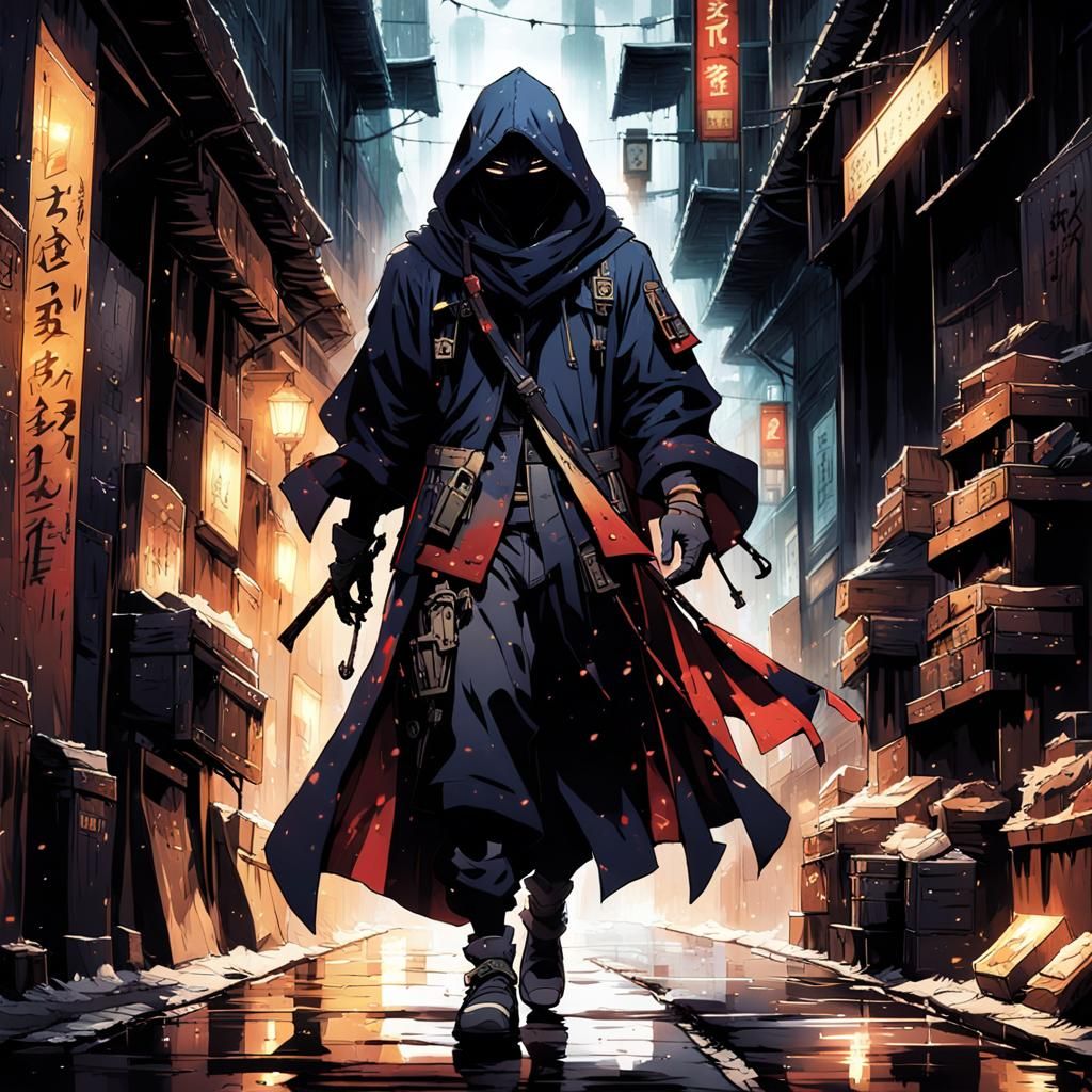 Mysterious Anime Figure in a Dimly Lit Alleyway